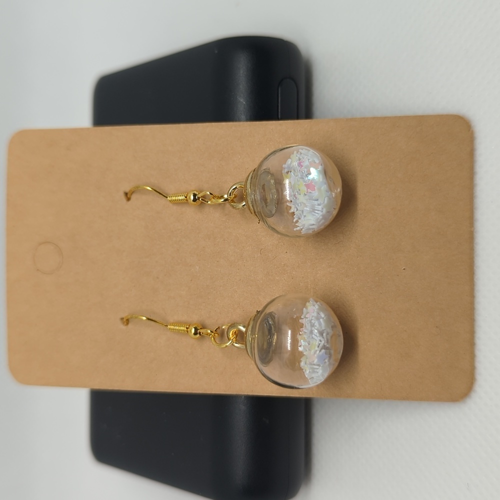 White Star Glitter Ball Earrings